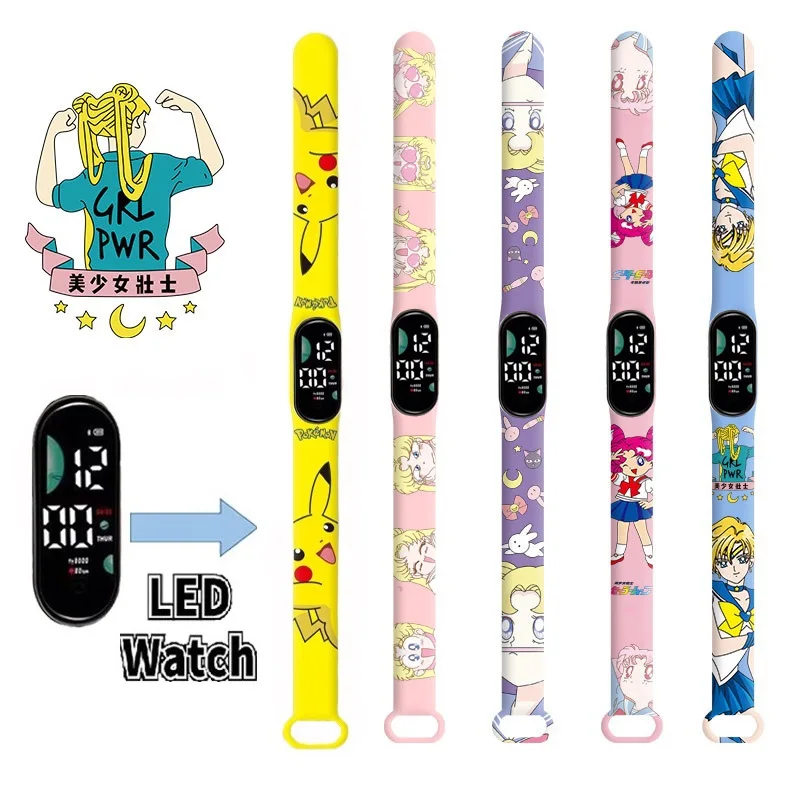 

New Pokemon LED Electronic Touch Waterproof Watch Sailor Moon Anime Figures Wristband child Watch Pikachu Gifts for Watch
