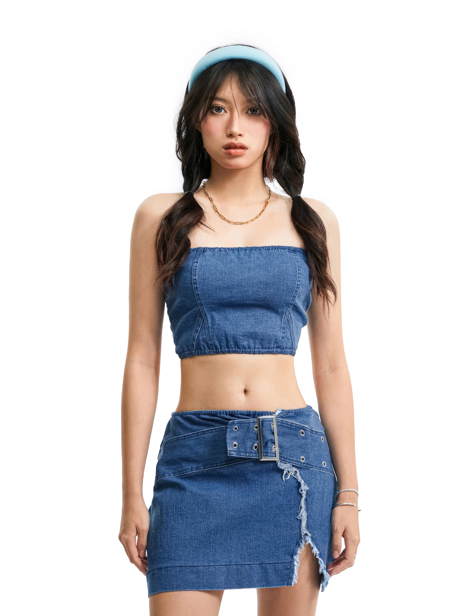 

Nituyy Skirt Sets Women 2 Piece Outfits Sexy Strapless Sleeveless Crop Tube Tops and Mini Skirt Y2K Party Beach Streetwear J