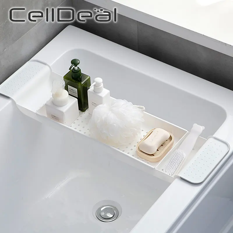 

Retractable Bathtub Storage Rack Bathtub Tray Multi-Function Towel Soap Storage Shelf Sink Drain Holder Kitchen Bathroom Supply