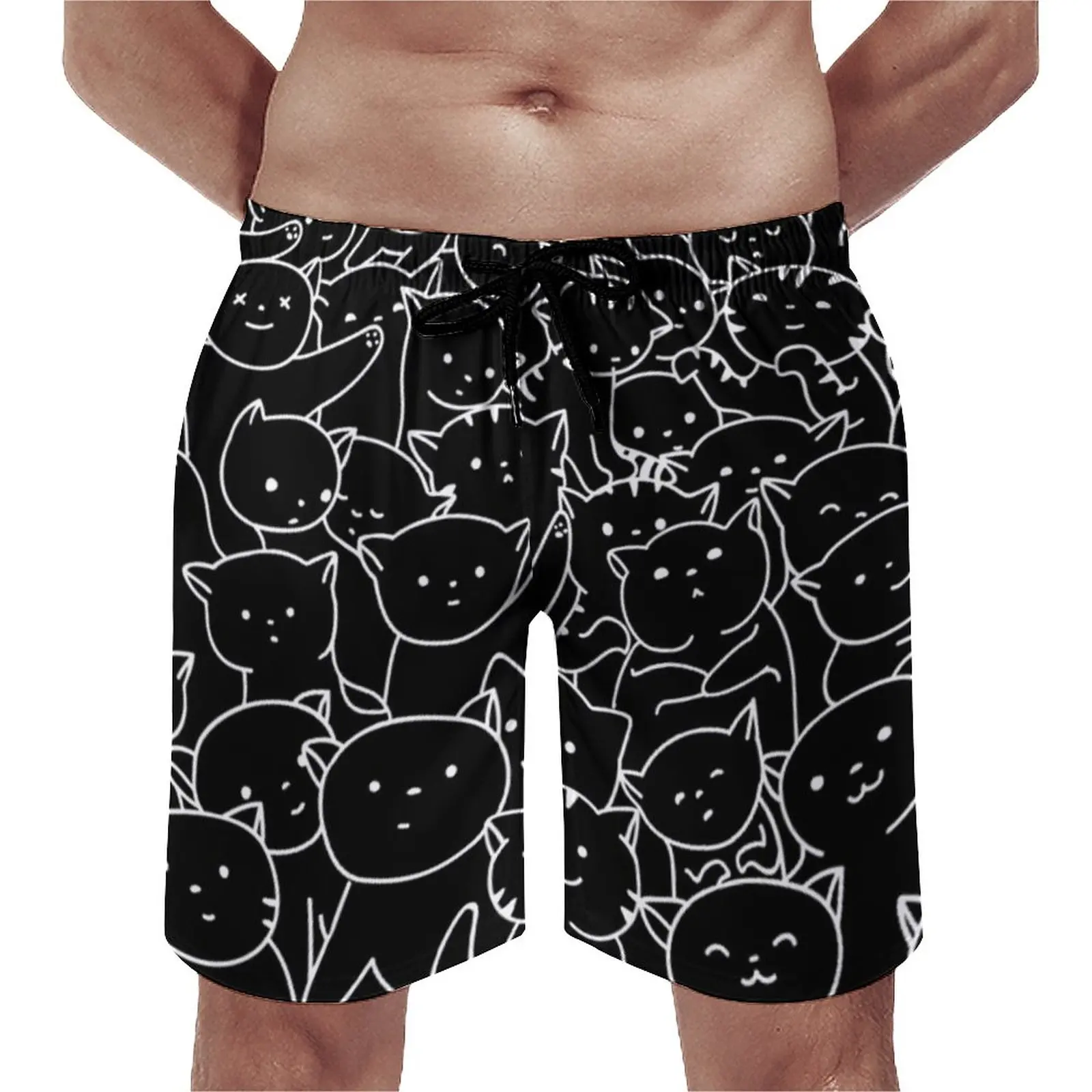 

Board Shorts Black Cat Meme Casual Swim Trunks Funny Cats Print Man Fast Dry Sports Fitness Hot Large Size Beach Short Pants