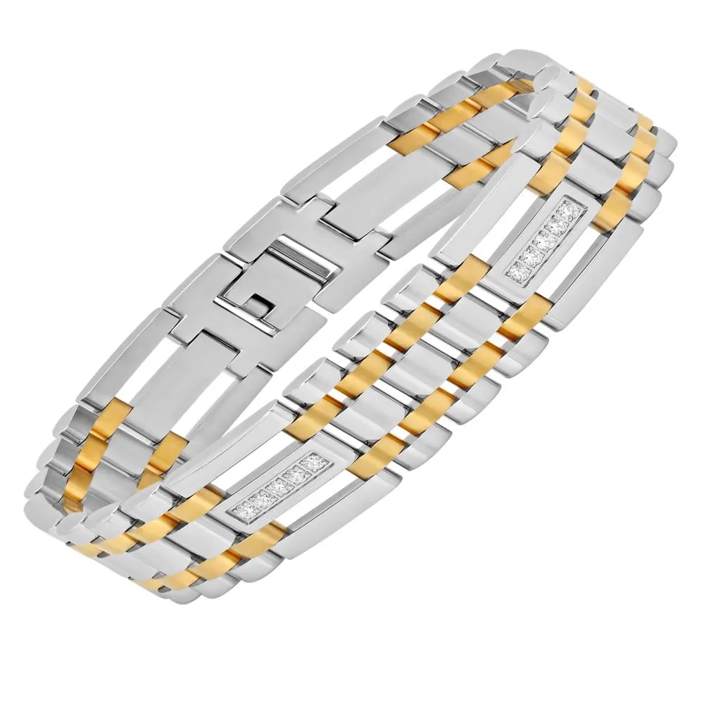 

Mens Cubic Zirconia and Two-Tone Link Bracelet