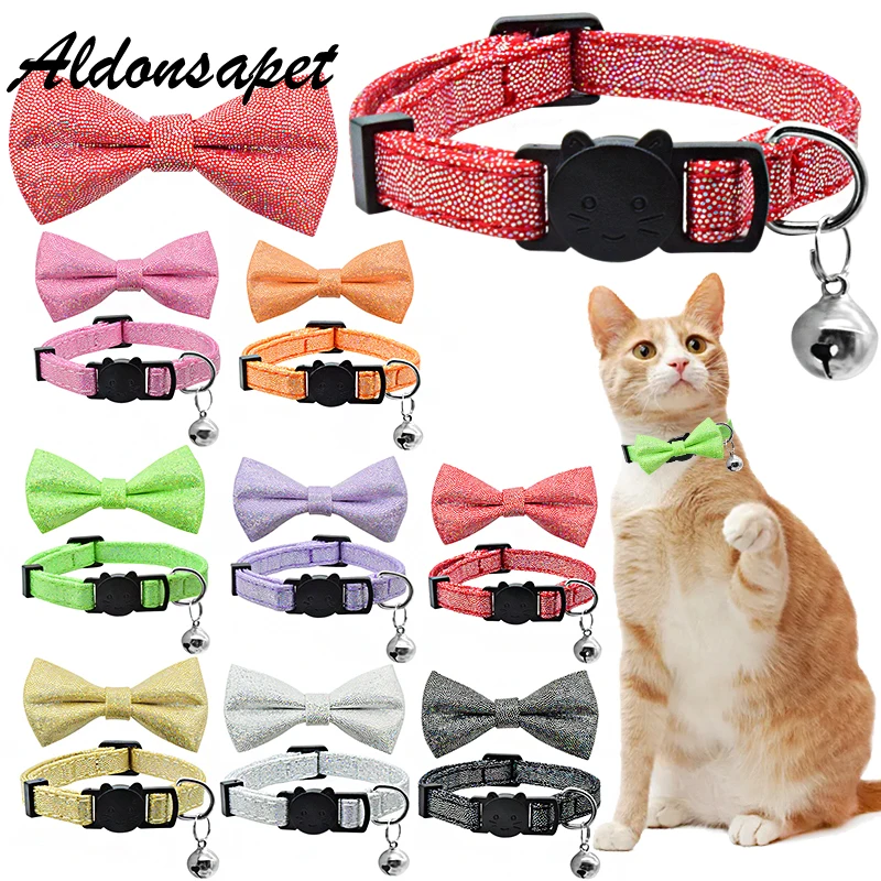 

Lovely Bowknot Cat Collar Bell Breakaway Safety Adjustable Cat Collar Cute Bow Tie Kitten Cat Collar Necklace Pet Accessories