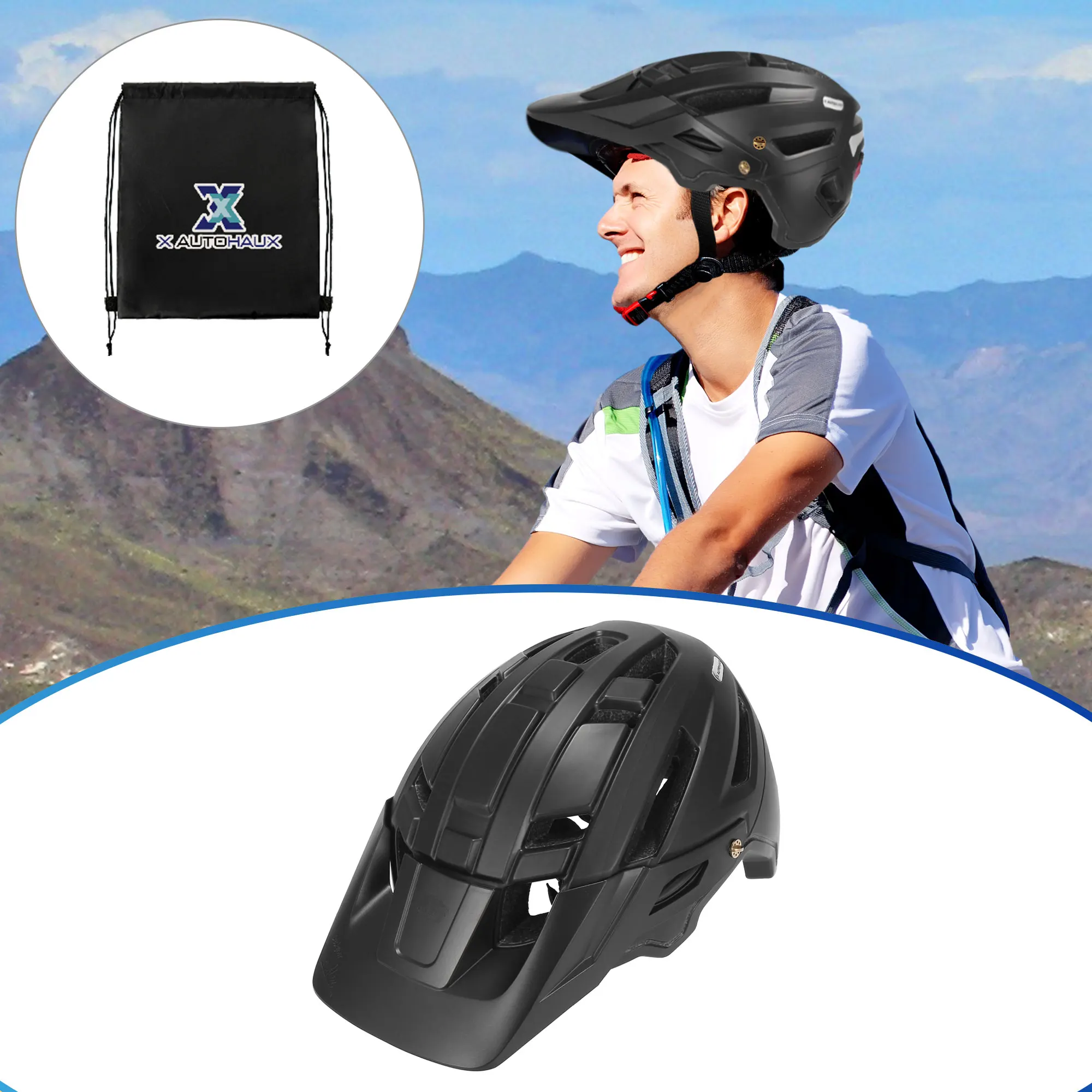 

X Autohaux Bicycle Helmet Outdoor Integrally-molded Adult Cycling Helmet 16 Air Vents EPS+PC With Long Sun Visor and Rear Light
