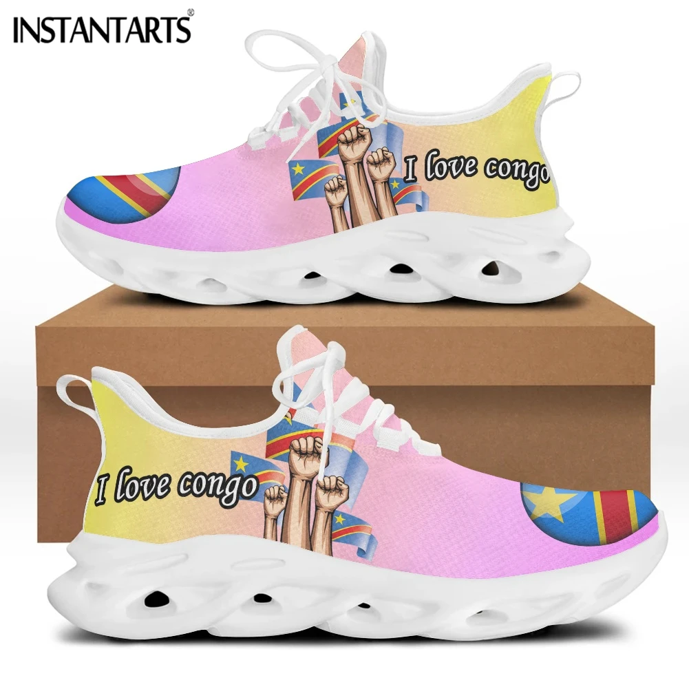 

INSTANTARTS Congo Flag Pattern Female Mesh Swing Sneakers Breathable Lace up Platform Shoes 2022 Comfortable Sport Footwear Hot