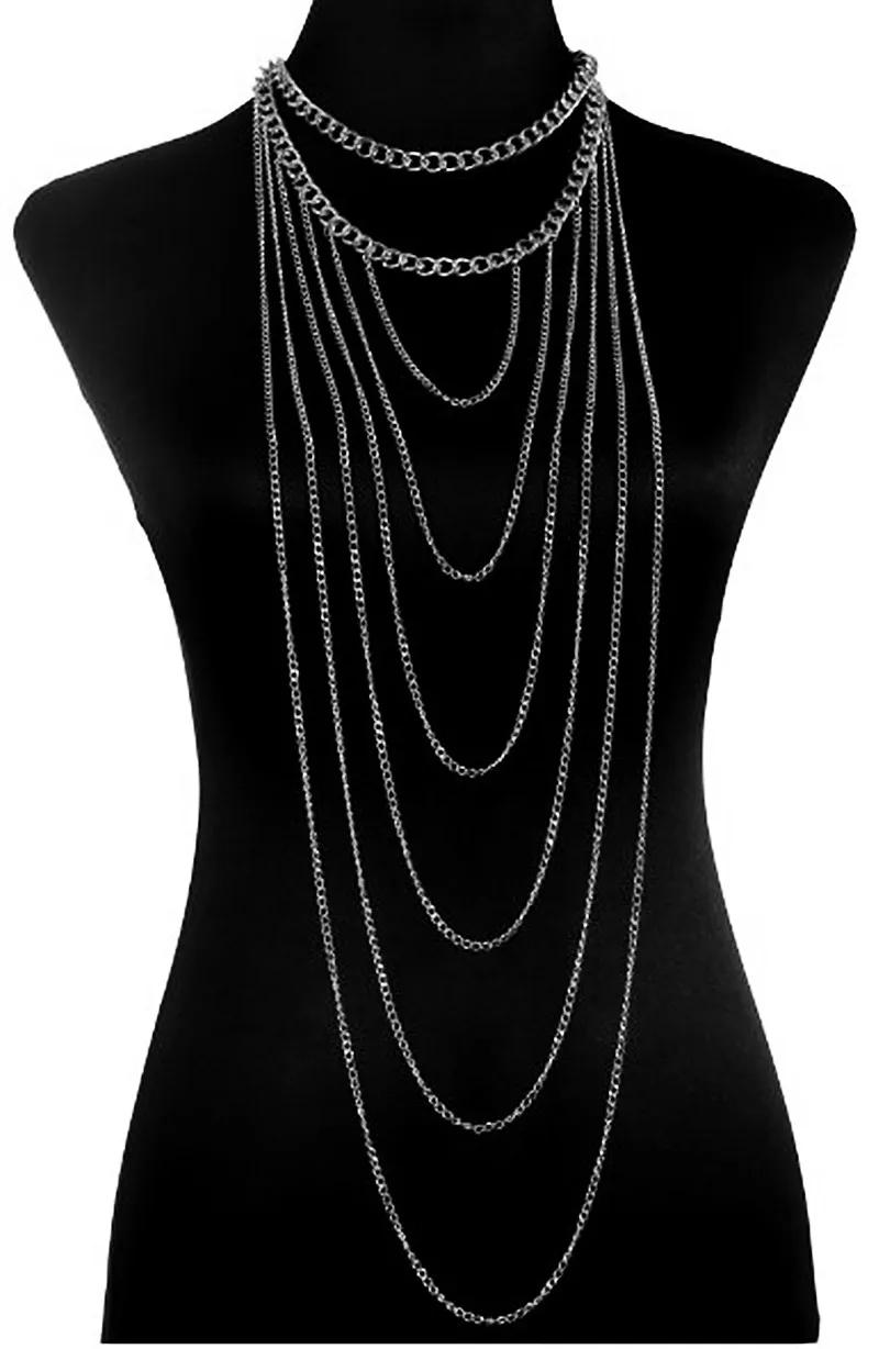 

B010180 новые женские металлические цепи для тела ожерелье с металлической цепью ювелирные изделия Аксессуары для одежды золотой серебряный черный на выбор