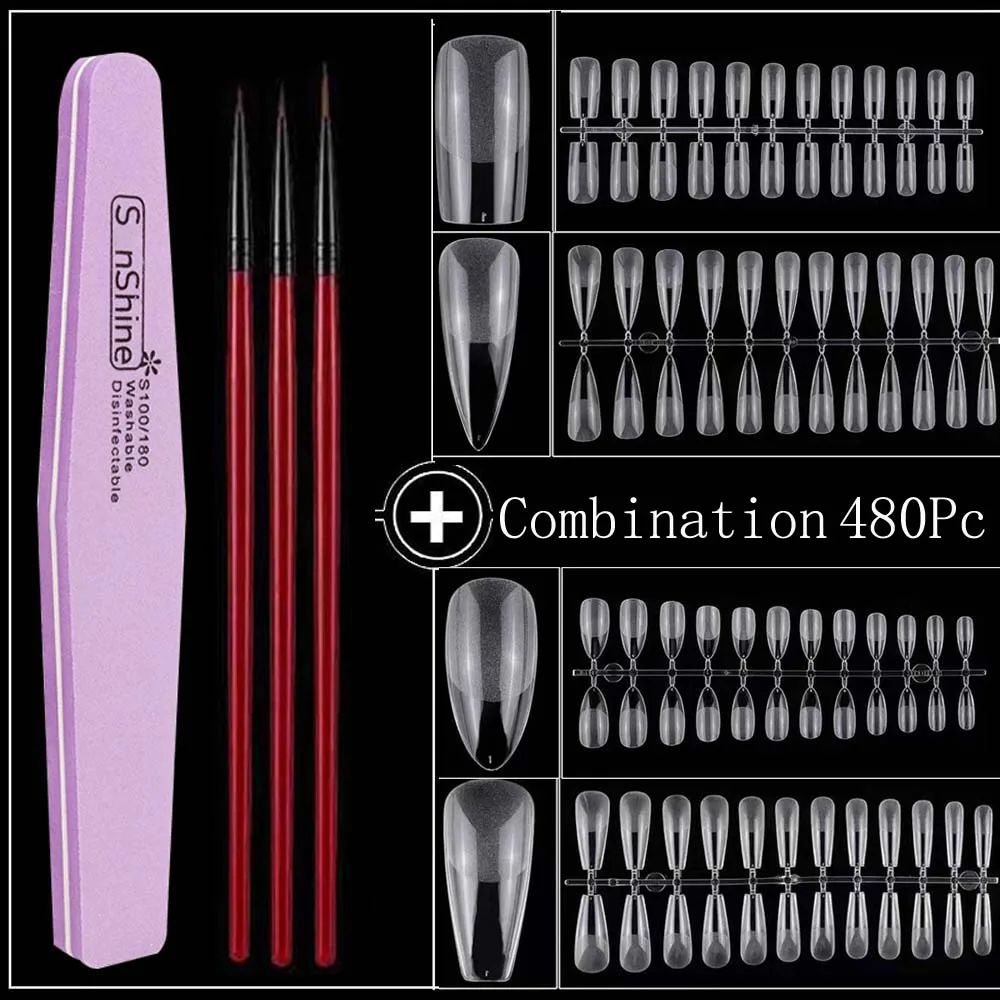 

Gel X Nail Tips Extension Systerm Full Cover Short Almond False Nails Press On Artificial Tips Diy Nail Brush Manicure Tools