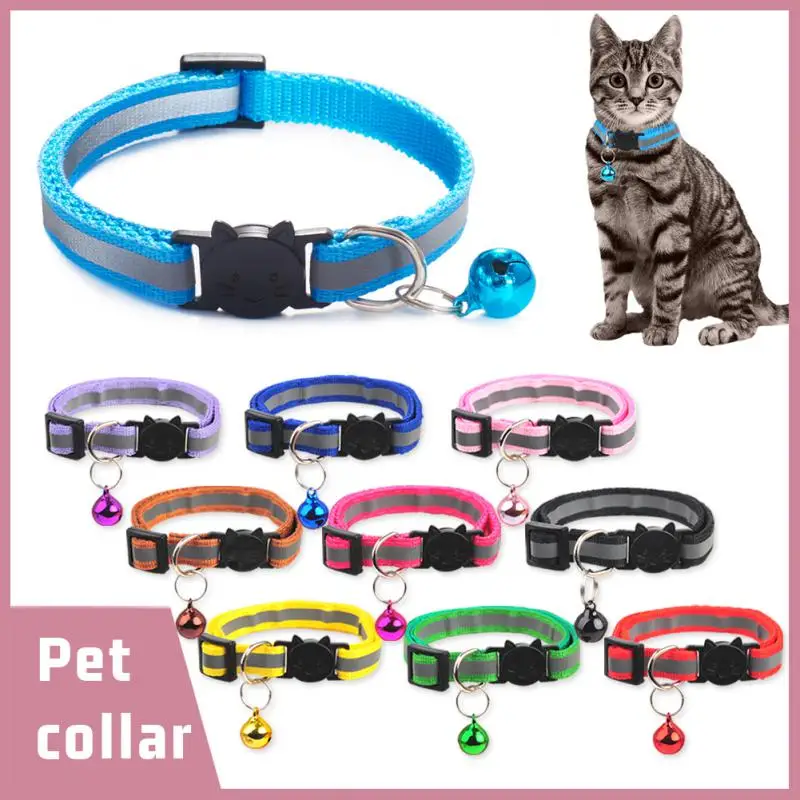 

10 Color Dog Collars With Bells Adjustable Nylon Buckles Fashion Reflective Pet Collar Cat Head Pattern Supplies Pet Accessories