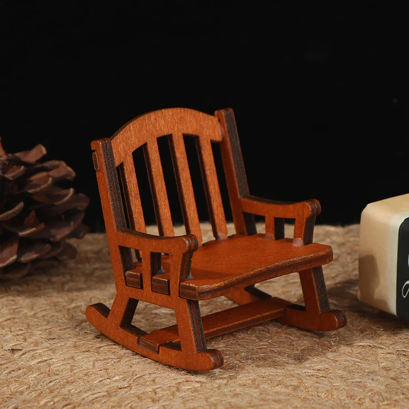

1pcs 1:12 Scale Dollhouse Miniature Furniture Wooden Rocking Chair Hemp Rope Seat For Dolls House Accessories Decor Toys