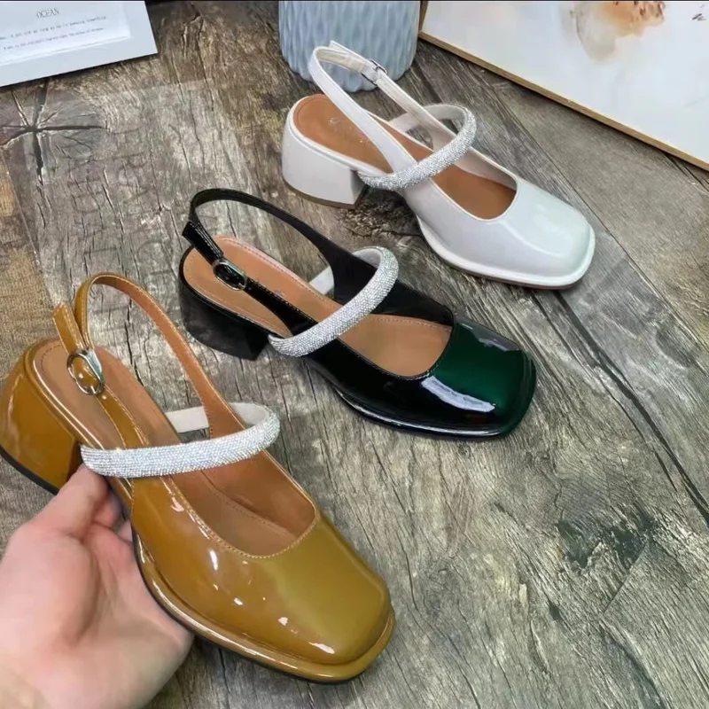 Women's Sandals Thick Heel Square Head Classic Female Mary Jane 2022 New Design Elegant Shallow Mouth Lady Single Shoes