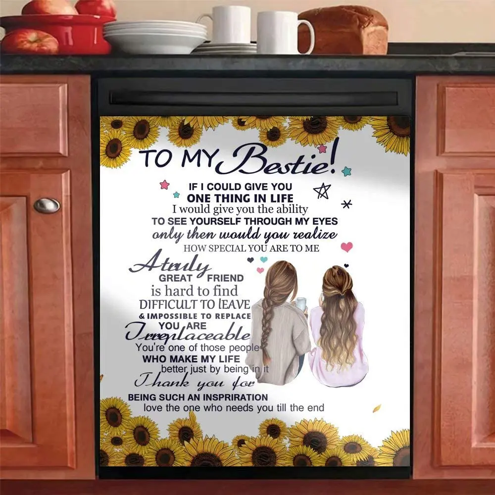 

To My Bestie Dishwasher Magnet Panels,Sunflower Kitchen Decor Panels,Friendship Sticker Refrigerator Door Magnetic Cover,Best Si