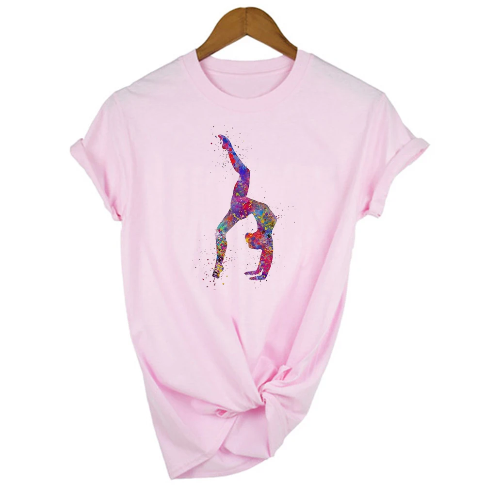 Футболка женская для гимнастики белый топ с акварелью и радужным рисунком