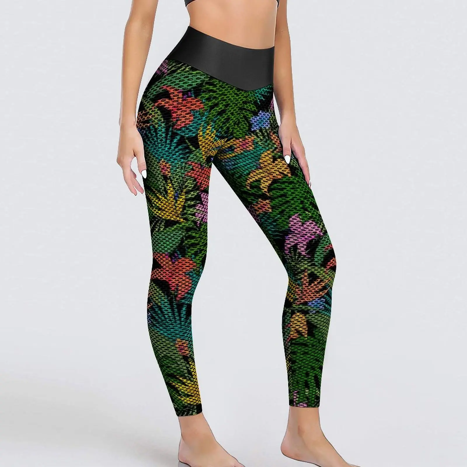 

Яркие яркие женские штаны для йоги с принтом в виде листьев пальмы, повседневные эластичные леггинсы с эффектом пуш-ап, женские спортивные Леггинсы для тренировок