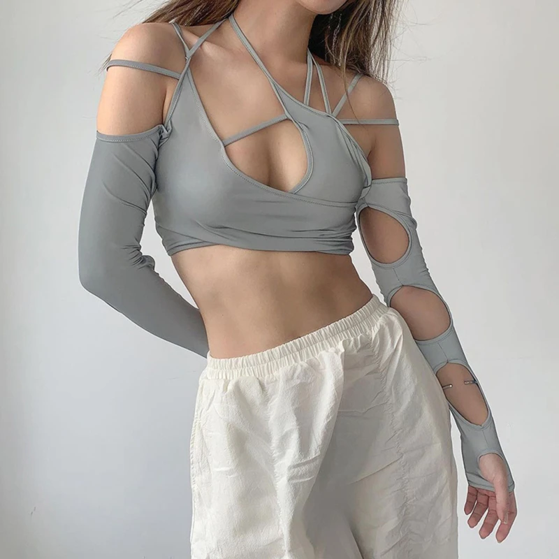 

Europe United States Summer New Women's Solid Color Suspenders Hanging Neck Backless Sleeves Female Tops