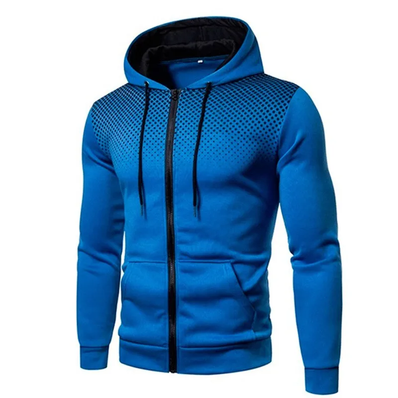 Men's zip fleece hoodie fashion hooded sweatshirt jacket autumn winter spring black white blue red street dot pattern