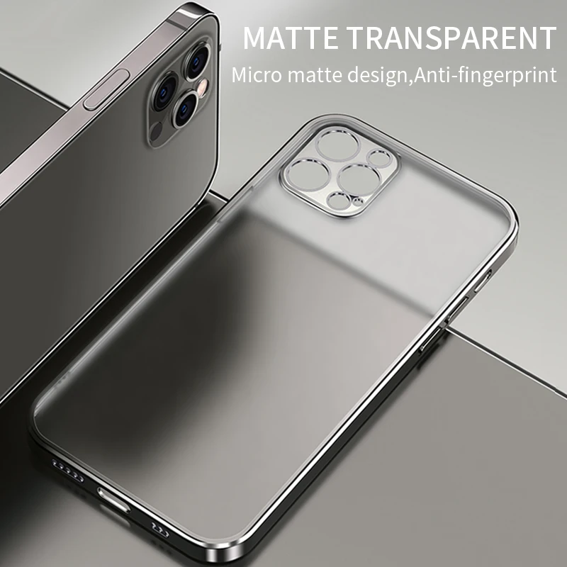 Luxury Matte Soft Silicone Transparent Case for iPhone 14 13 12 Pro Max 11 XR X XS 7 8 Plus SE 2 3 Mini Plating Shockproof Cover
