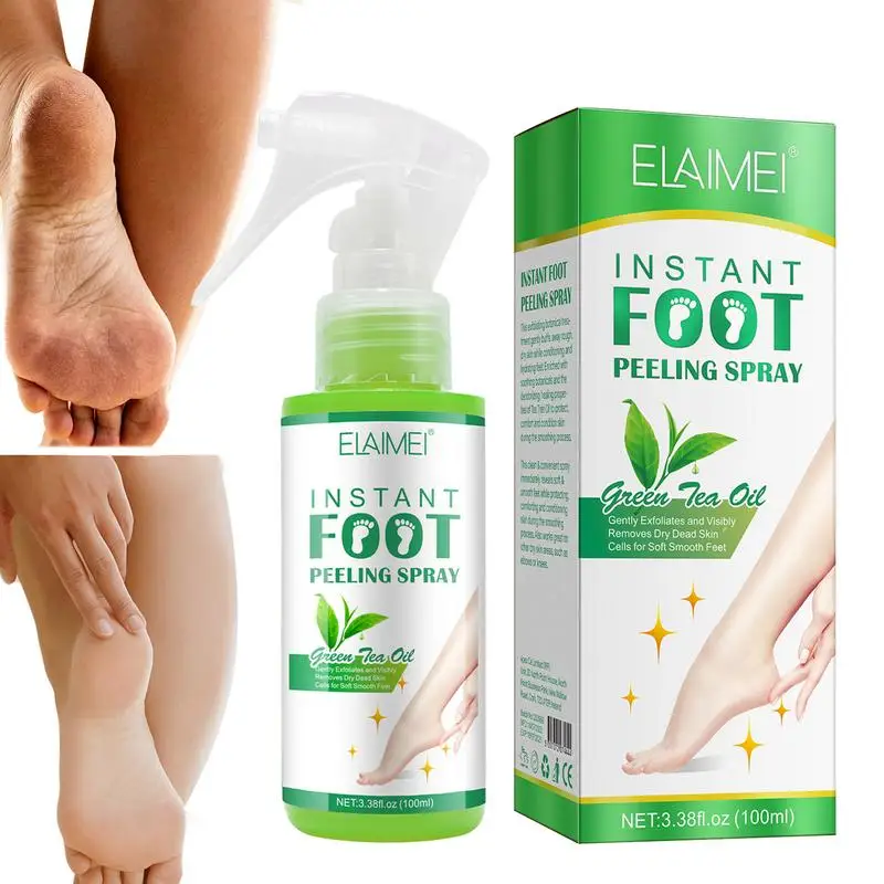 

Foot Peel Spray Foot Peeling Spray With Natural Green Tea Essence 100ml Foot Scrubber Exfoliator Dead Skin Remover Moisturizes