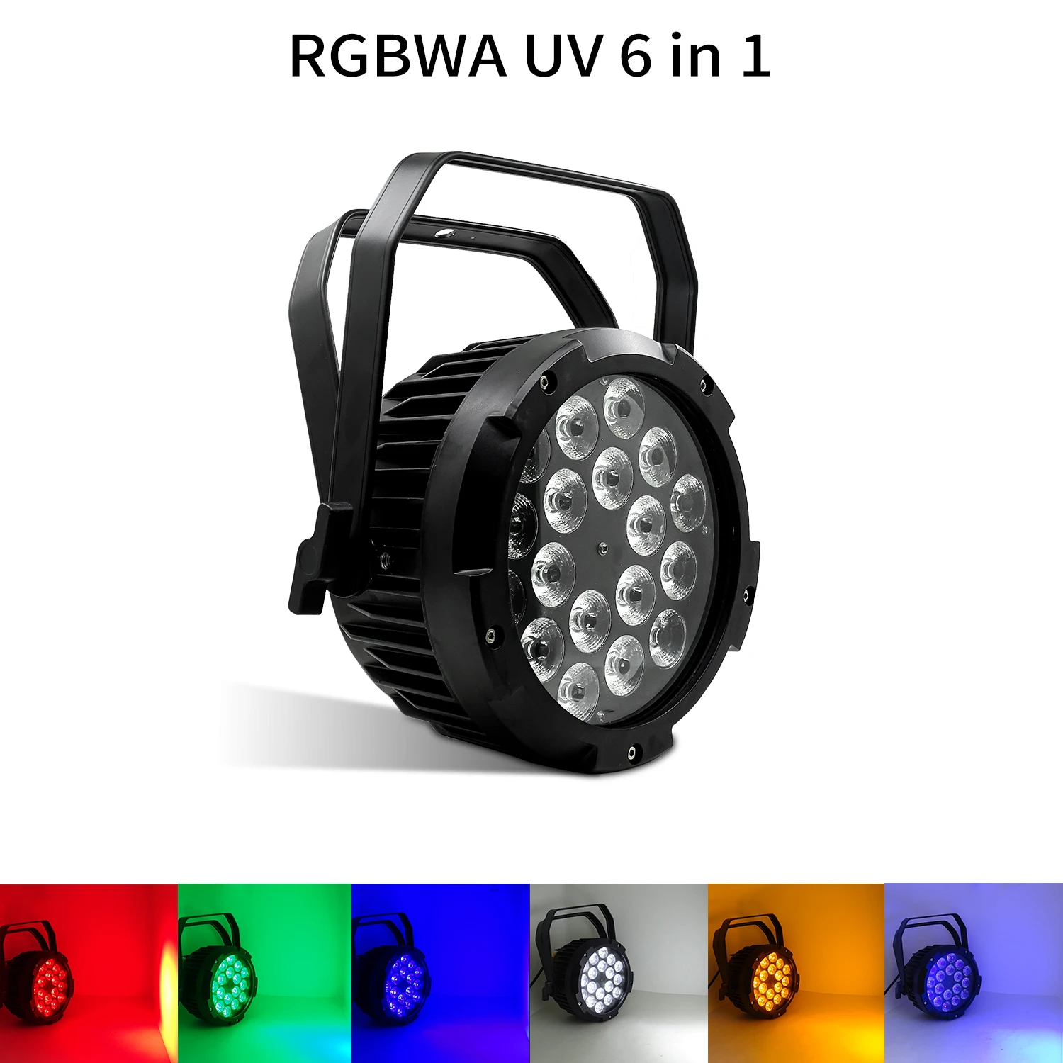 

DMX Водонепроницаемый сценический эффект Алюминиевый светодиод Par 18x18 Вт RGBWA UV 6in1 DMX512 Наружный светильник вниз DJ Оборудование Disco Wash Без шума
