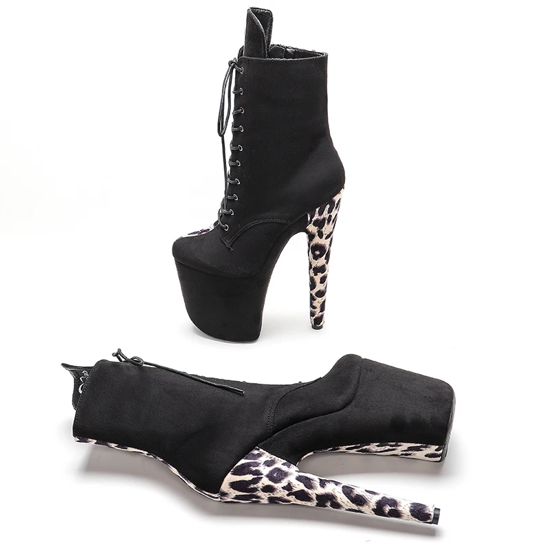 Leecabe Black and Leopard Suede high HeelShoe Fetish Heels 8Inch More Colors Sexy Exotic Pole Dance Booties