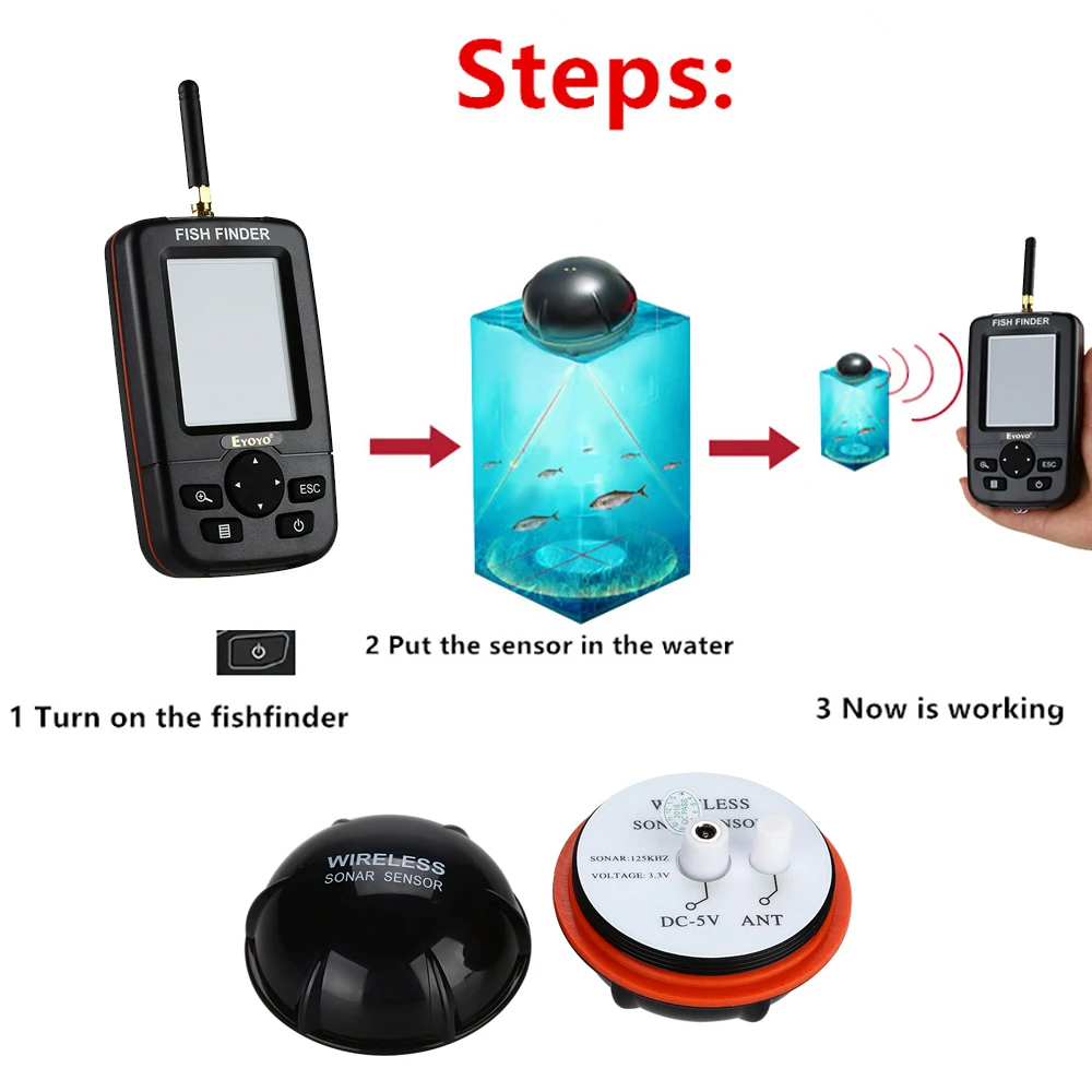 Eyoyo 2.4G Wireless Sonar Sensor For Underwater Fishing 45M Depth 90° View Angle Small Sonar Fish Finder With 2.8