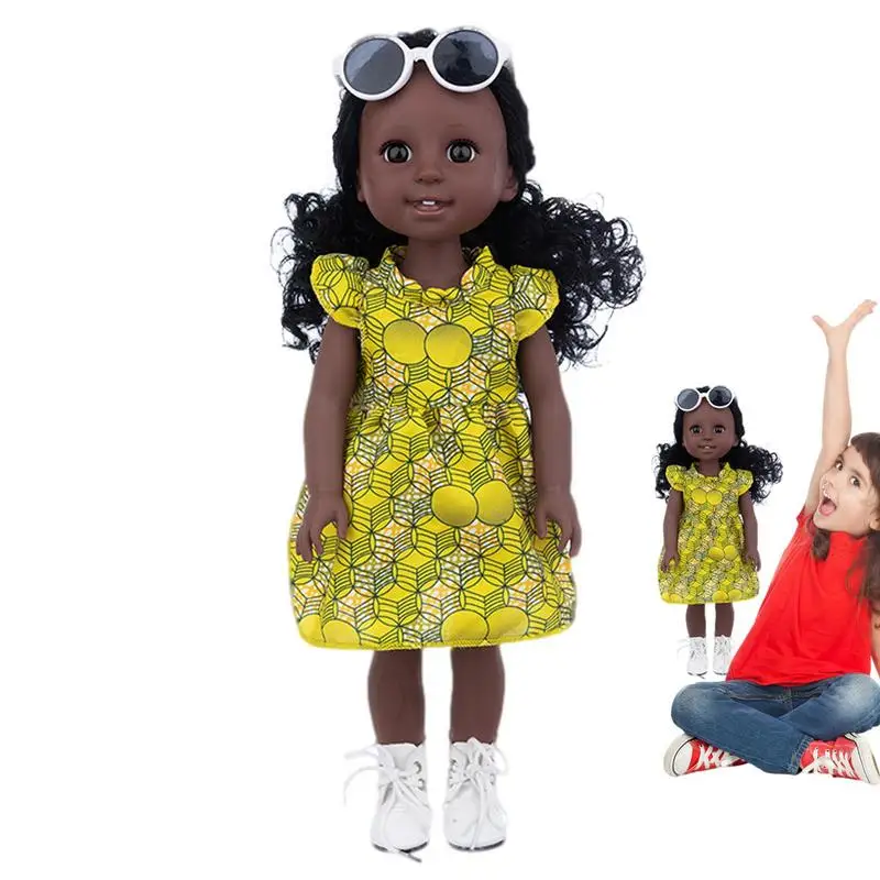 

Black Girl Dolls Realistic Simulation Black Skin Doll 15inch Soft Body Pretend Play Dress-up Toy Dolls For Kids Role-playing