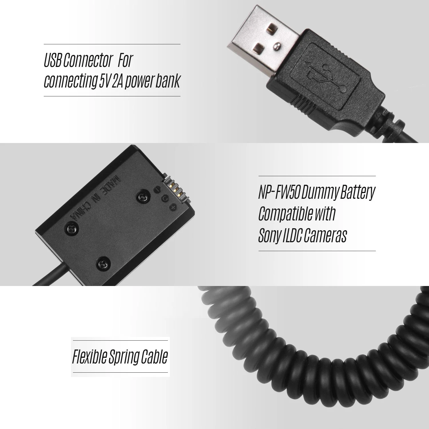 USB-коннектор Andoer 5 В муляж аккумулятора адаптер с гибким пружинным кабелем для