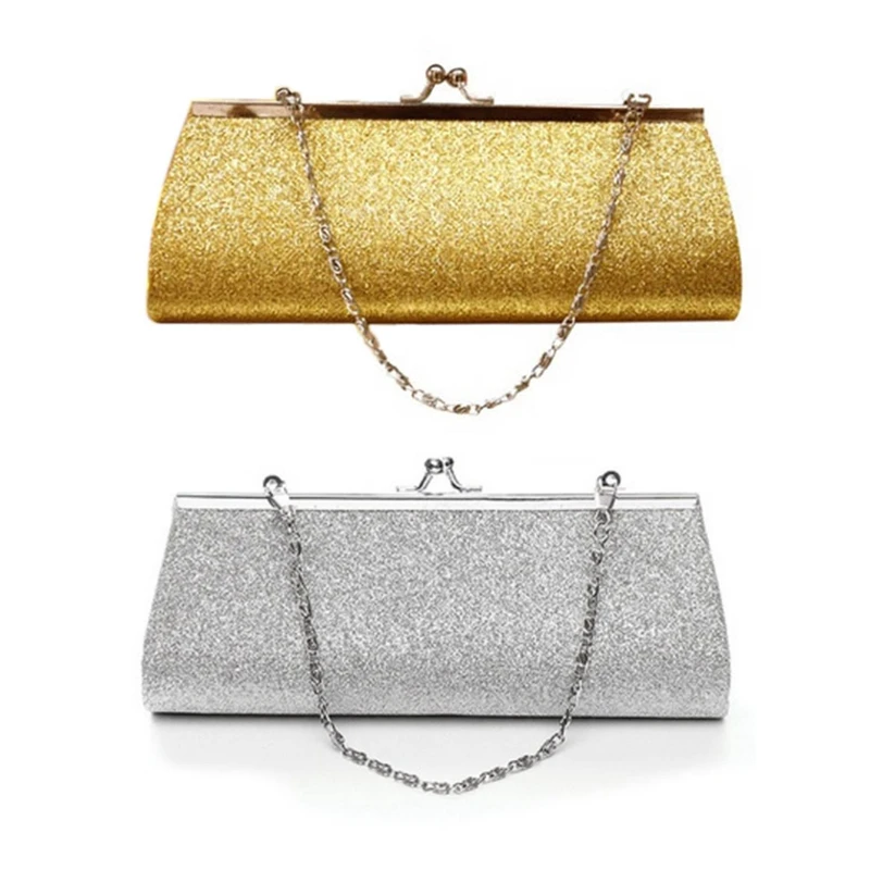 

ASDS-2 Pcs Women Glitter Clutch Purse Evening Party Wedding Banquet Handbag Shoulder Bag, Gold & Silver