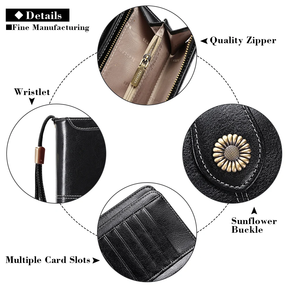Genuine Leather Wallet For Women Clutch Female Purse Long Money Bag Zipper Coin Wallet Luxury Wristlet Phone Hasp Wallets
