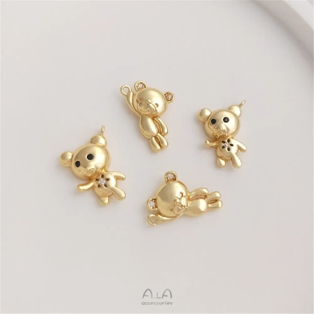 Купи 14K gold inlay zirconia cute bear pendant handmade pendant diy bracelet necklace earrings product charm за 59 рублей в магазине AliExpress