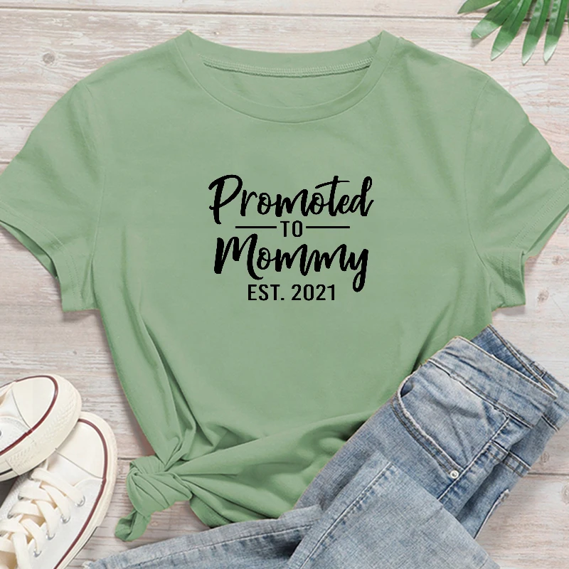 Promoted To Mommy Est 2021 Women's T-shirts Soon Bee Mama Tshirt Mother-to-be Top Women Oversized Cotton Tops Dropshipping | Женская