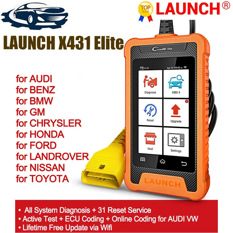 

LAUNCH X431 Elite Car Full System Diagnostic Tools Auto OBD OBD2 Scanner Active Test ECU Coding Free Update for Benz/Audi/BMW/GM