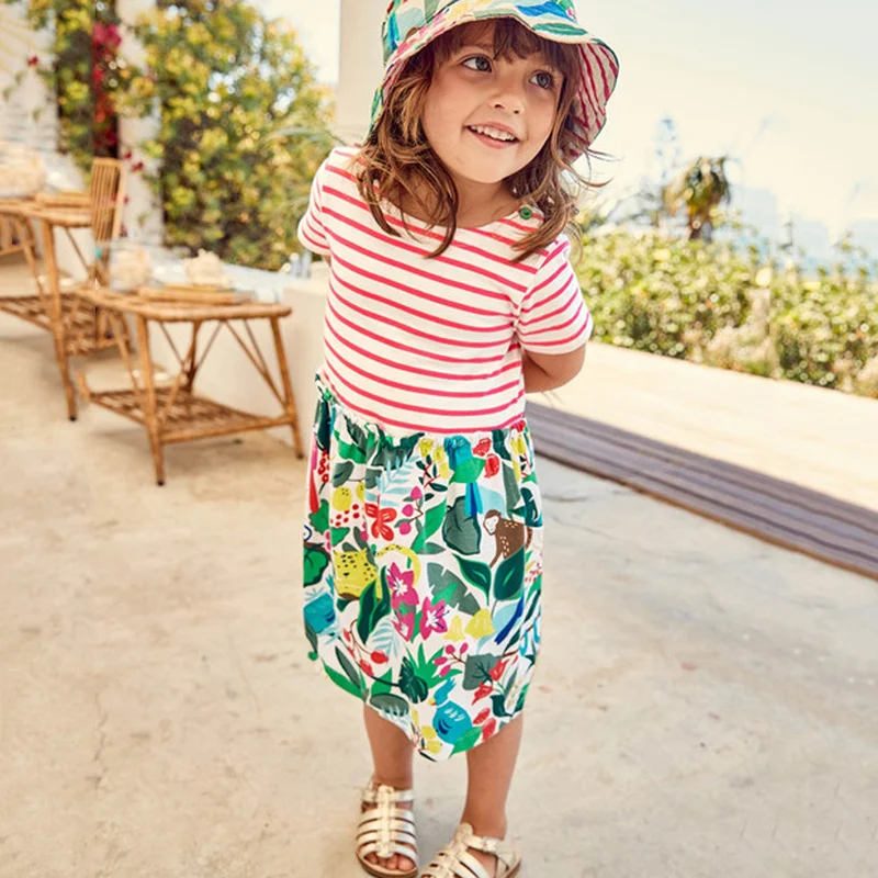 Детское летнее хлопковое платье принцессы, в полоску