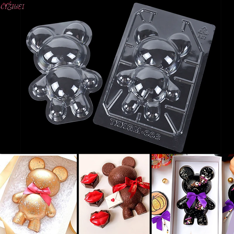 3pcs Handmade Cake 3D Bear Mold Epoxy Resin Jelly Dome Mousse Large Size Silicone Breakable Bear Mold for Chocolate Bomb Cake