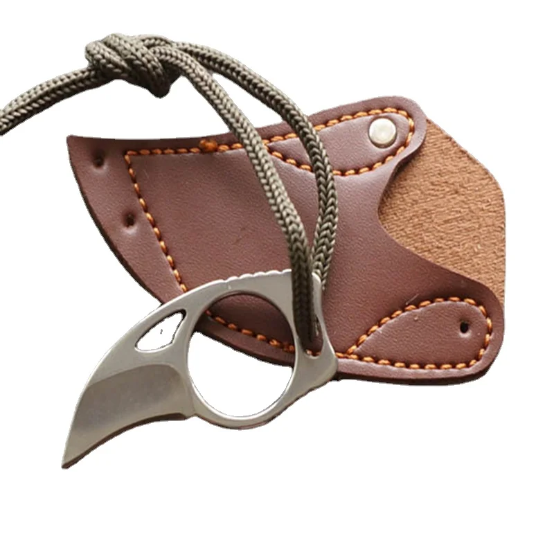 Мини нож с кожаным футляром ручной работы боевой коготь керамбит кольцом уличный
