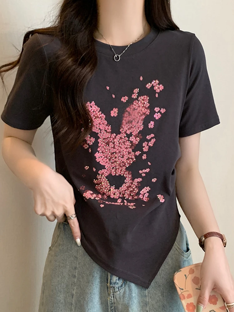 

2023 Summer Cotton Women Crop Tops T-shirt Short sleeve T shirt Short Sleeve clothing t shirts Tops Tee Women's clothing