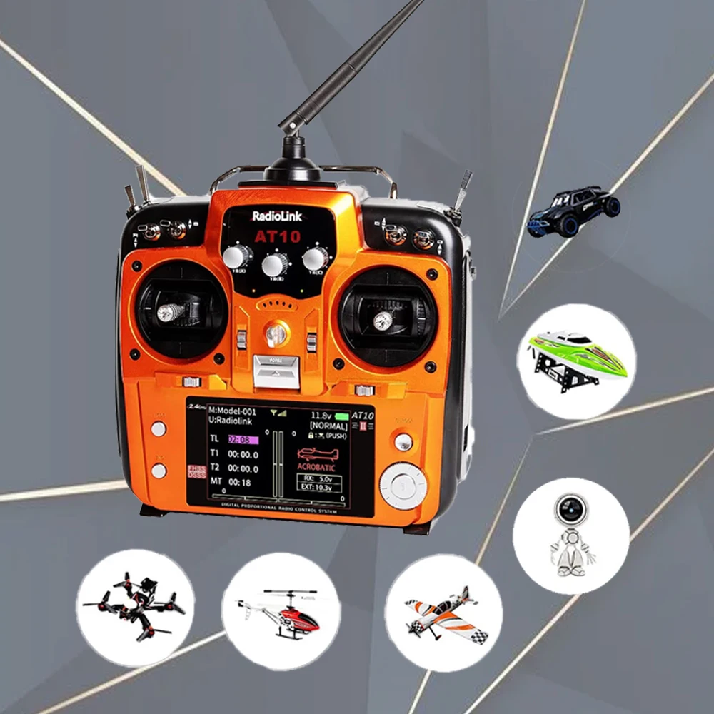 

RadioLink AT10 II 2.4Ghz 10CH RC Transmitter for RC Quadcopter Fixed Wing.with R12DS Receiver PRM-01 Voltage Return Module