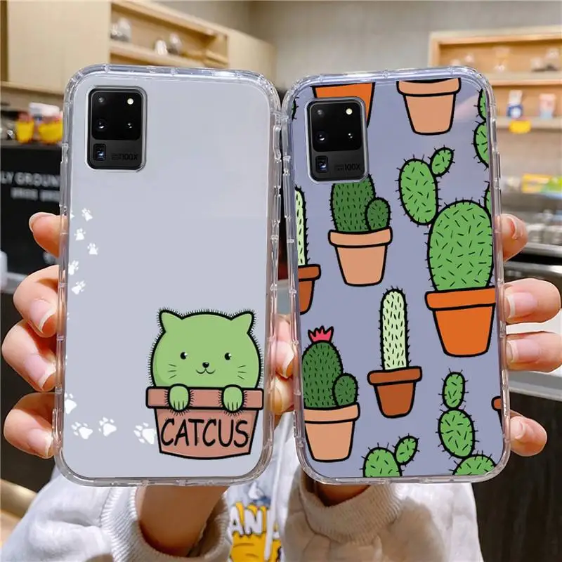 

Cute Cactus Phone Case For Samsung Galaxy S10 S10e A70 Edge S22 S23 Plus Ultra Note10 Transparent Cove