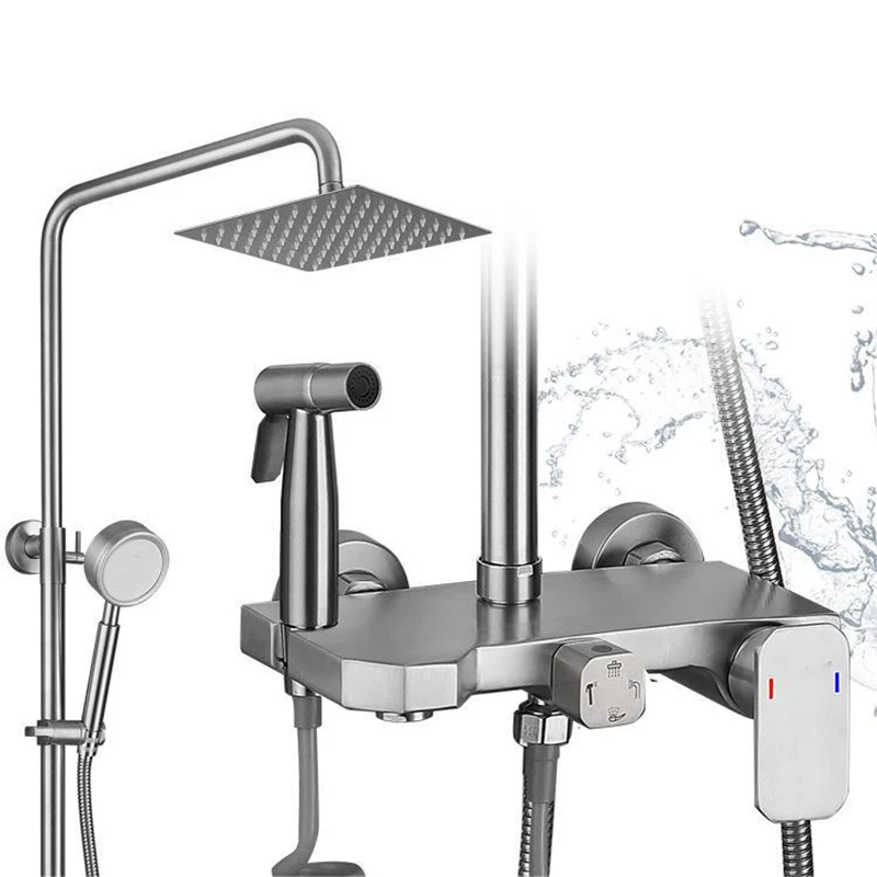 

304 Stainless Steel Bathroom Shower Set Household Shower Faucet Wall Mounted Bathtub Faucet Rain Shower Column Bidet Faucet