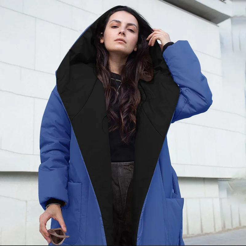 Winter Clothes Women Light Luxury Women's Pocket Hooded Belt Long Cotton Clothing Fashion Warm Loose Sweater Coat Women