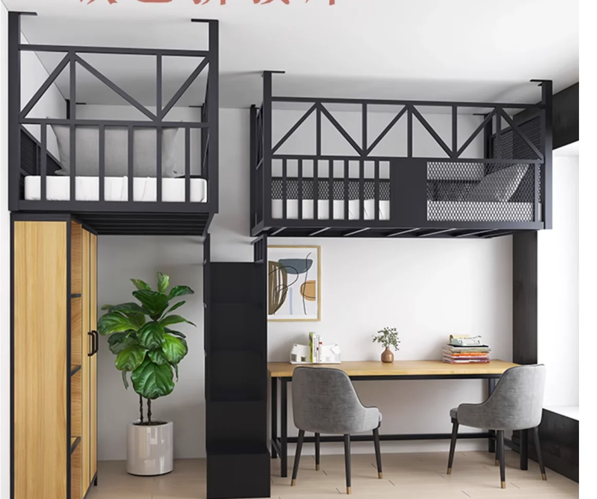 Детская кровать из кованого железа многофункциональная двуспальная в стиле лофт