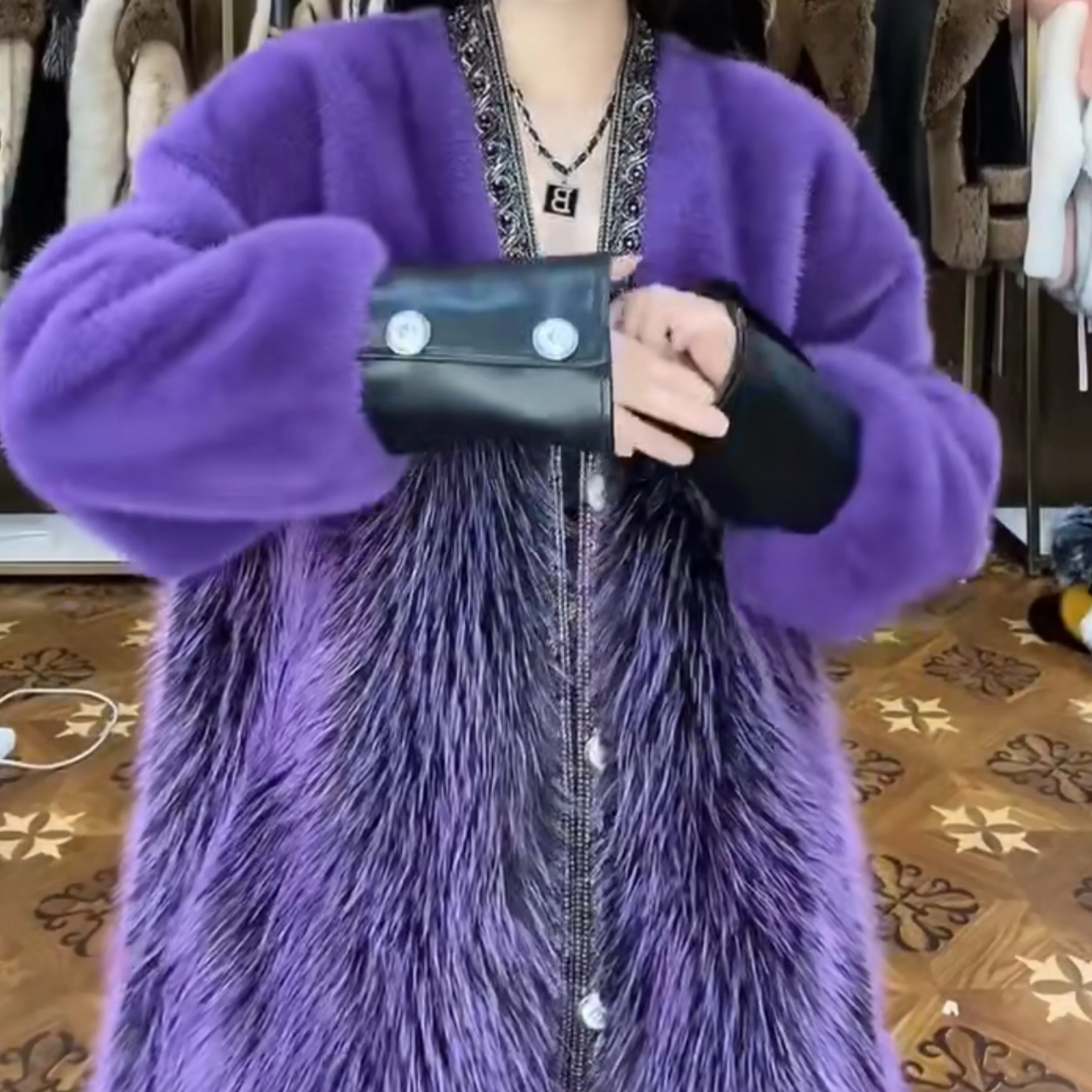 European Fur Jacket 2022 New Winter Coats Fashion High-End Long Sleeve Women's Toka Double Face Wool Leather Warm Faux Fur Coat