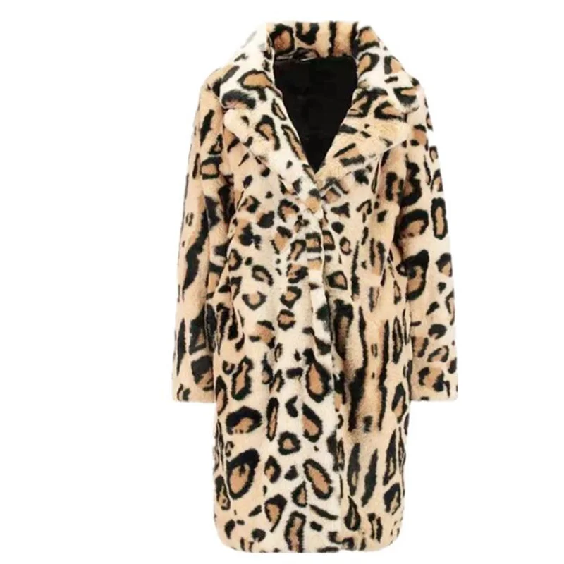 Leopard-print faux fur coats womens suit mid-length imitation autumn and winter texture casual manteaux chaquetas de invierno enlarge