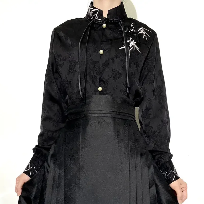 Женская жаккардовая блузка Hanfu изысканная Модифицированная с бамбуковой