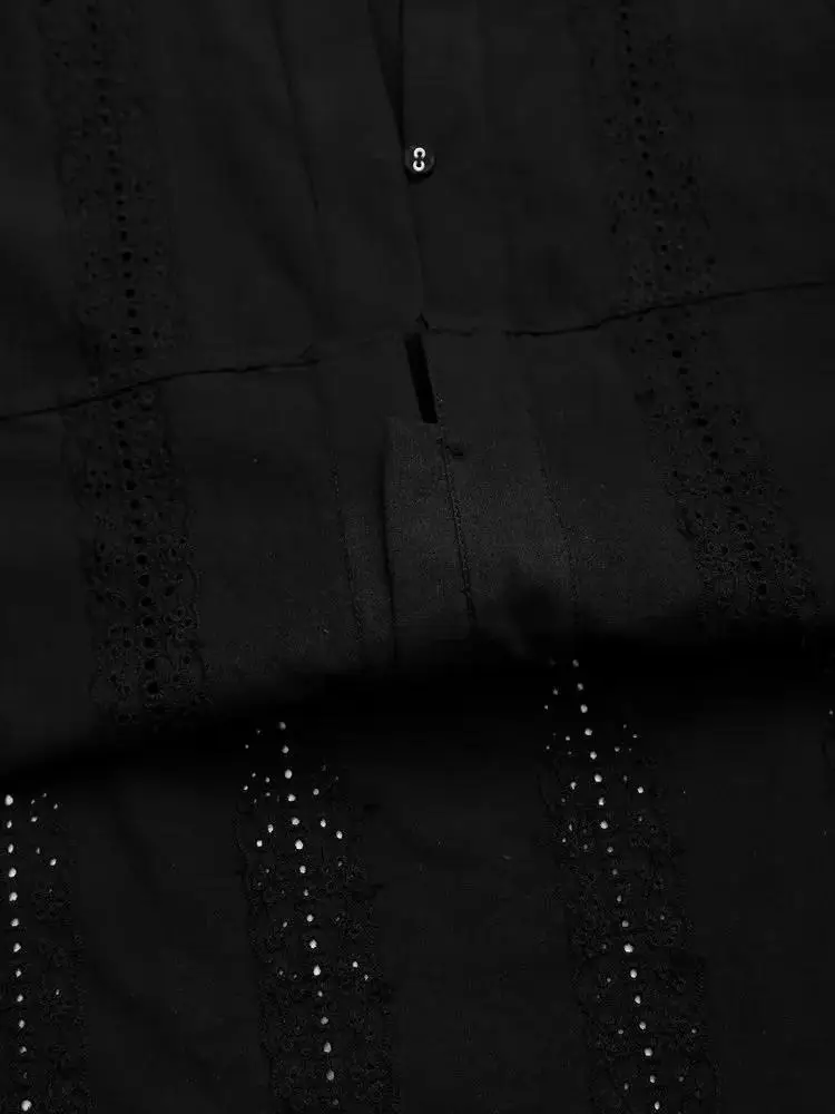 Новое поступление женские черные топы с вышивкой и длинными рукавами блузки