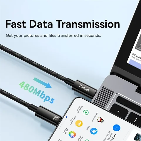 Кабель Baseus 240 Вт USB-C для быстрой зарядки iPhone, MacBook, Xiaomi, Samsung — детальный вид товара