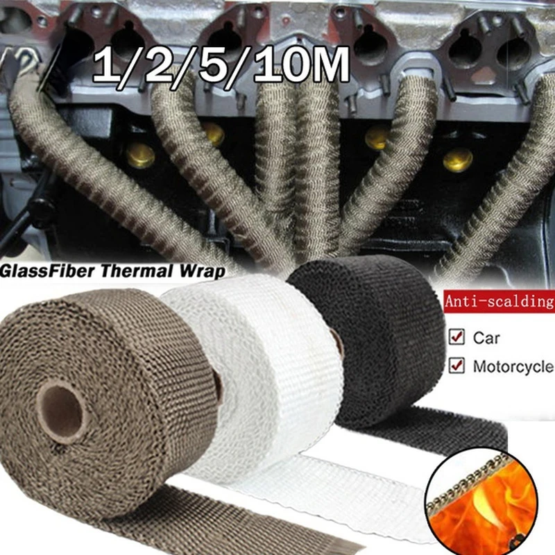 

10/5/2/1M Roll Fiberglass Heat Shield Motorcycle Exhaust Thermal Tape Header Pipe Heat Wrap Tape Thermal Protection