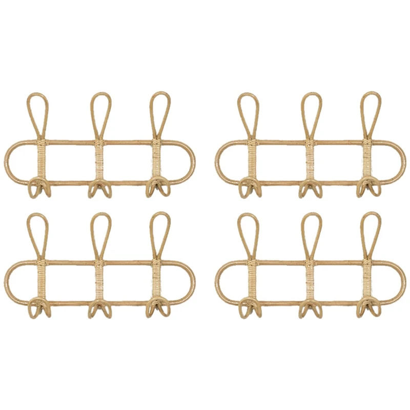 

4Pcs Rattan Wall Hooks Clothes Hat Hanging Hook Crochet Hangers For Home Hotel Dorm Decor Rattan Clothes Organizer