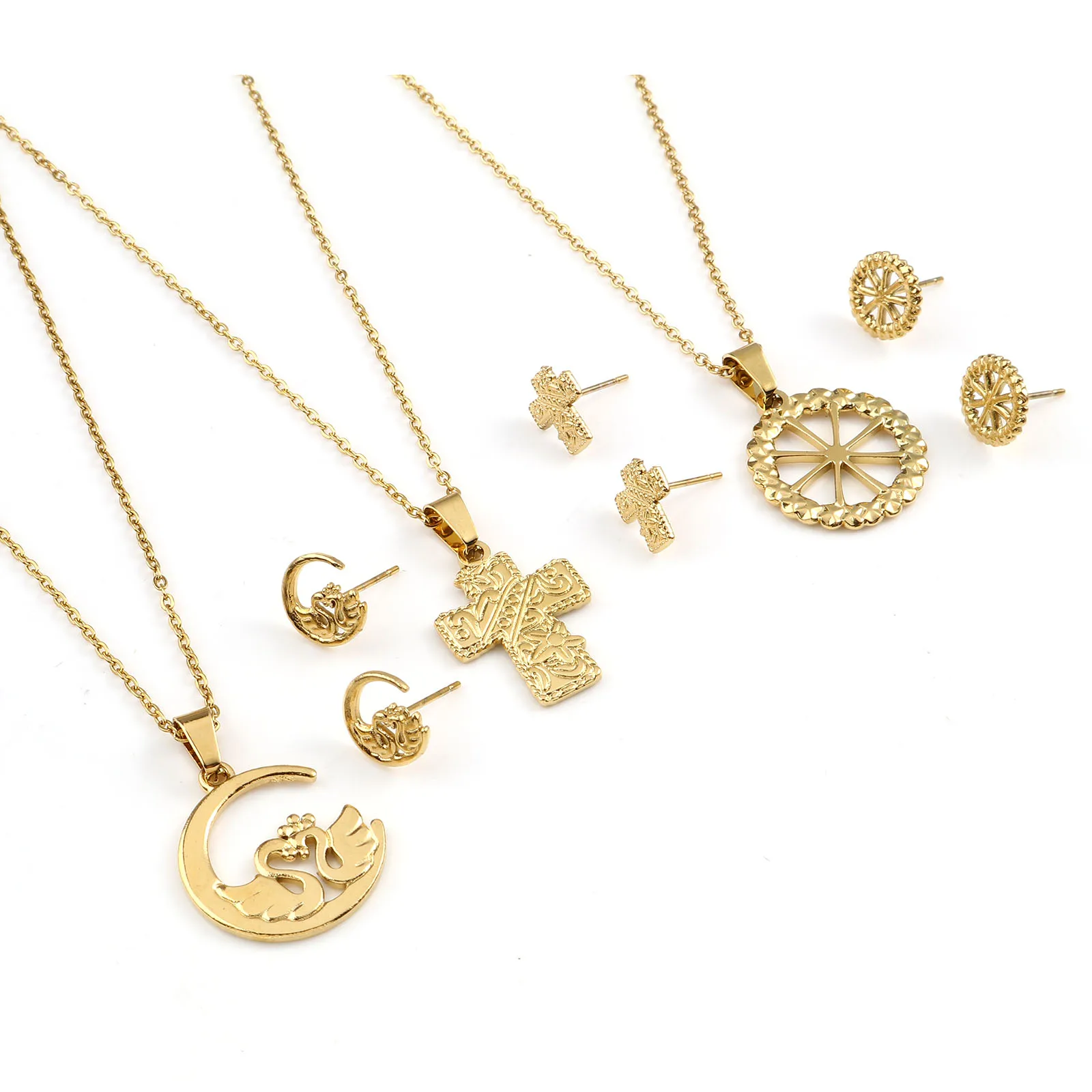 Комплект из ожерелья и серег-гвоздиков, из нержавеющей стали