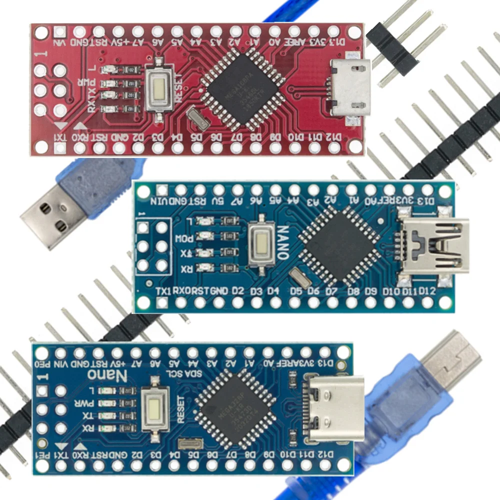 Контроллер Nano 3,0 с Загрузчиком Mini Type-C Micro USB, совместимый с драйвером Arduino CH340 16 МГц ATMEGA328P/168P