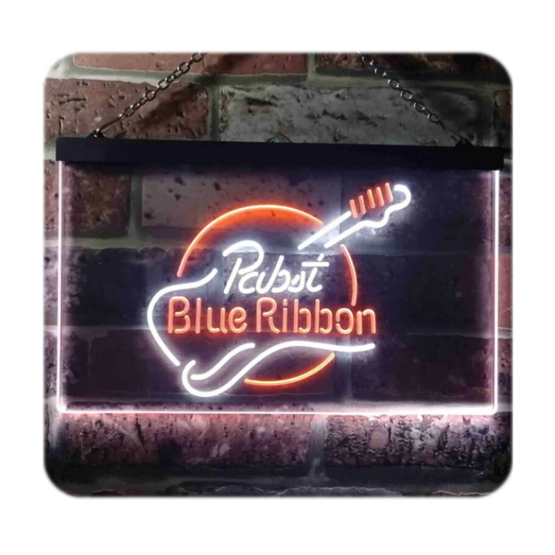 

2.6ft Pabst Blue Ribbon Guitar like led neon signs dual color white and orange LED Edge Lit Sign