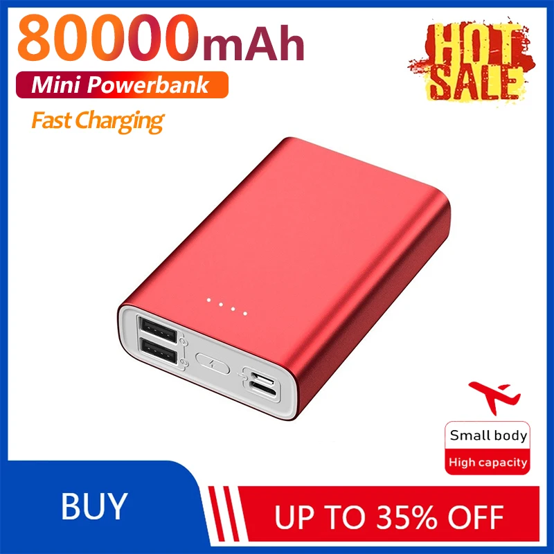 

80000mAh Mini Power Bank Large Capacity Portable Phone Charger 2USB Fast Charging External Battery for IPhone Xiaomi Samsung